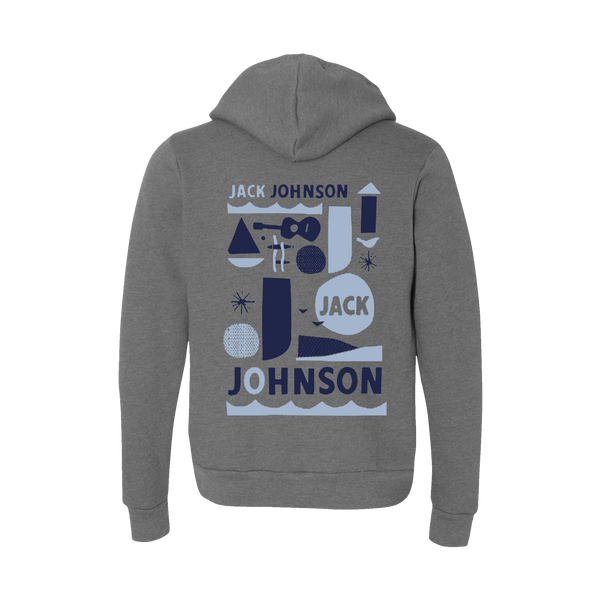 Unisex Wave Grey Zip Up Sweatshirt - BLUE